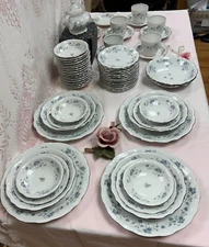 NEW-Set of 62 PCS.Johann Haviland Blue Garland Fine China -Dinner Set.Germany.