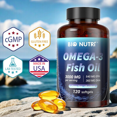 Omega 3 Fish Oil | 3x Strength 3000mg EPA & DHA, Highest Potency | 120 Capsules