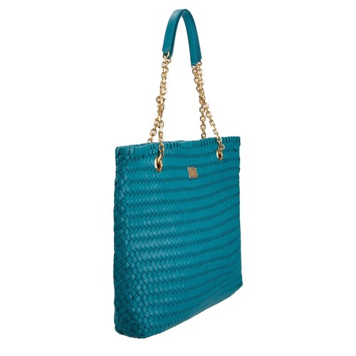 DOLCE & GABBANA Handmade Large Woven Leather Shoulder Shopper Bag Turquoise Blue - Picture 5 of 7