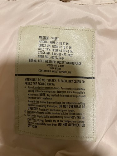 Original US GI Militär 3 Farben Wüstentarnung ECW Gortex Jacke - Bild 10 von 12