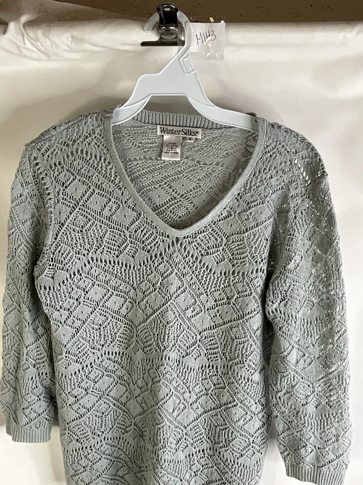Suéter ligero tejido ganchillo seda pequeño vintage años 90 WinterSilks para mujer Foto 3 de 4