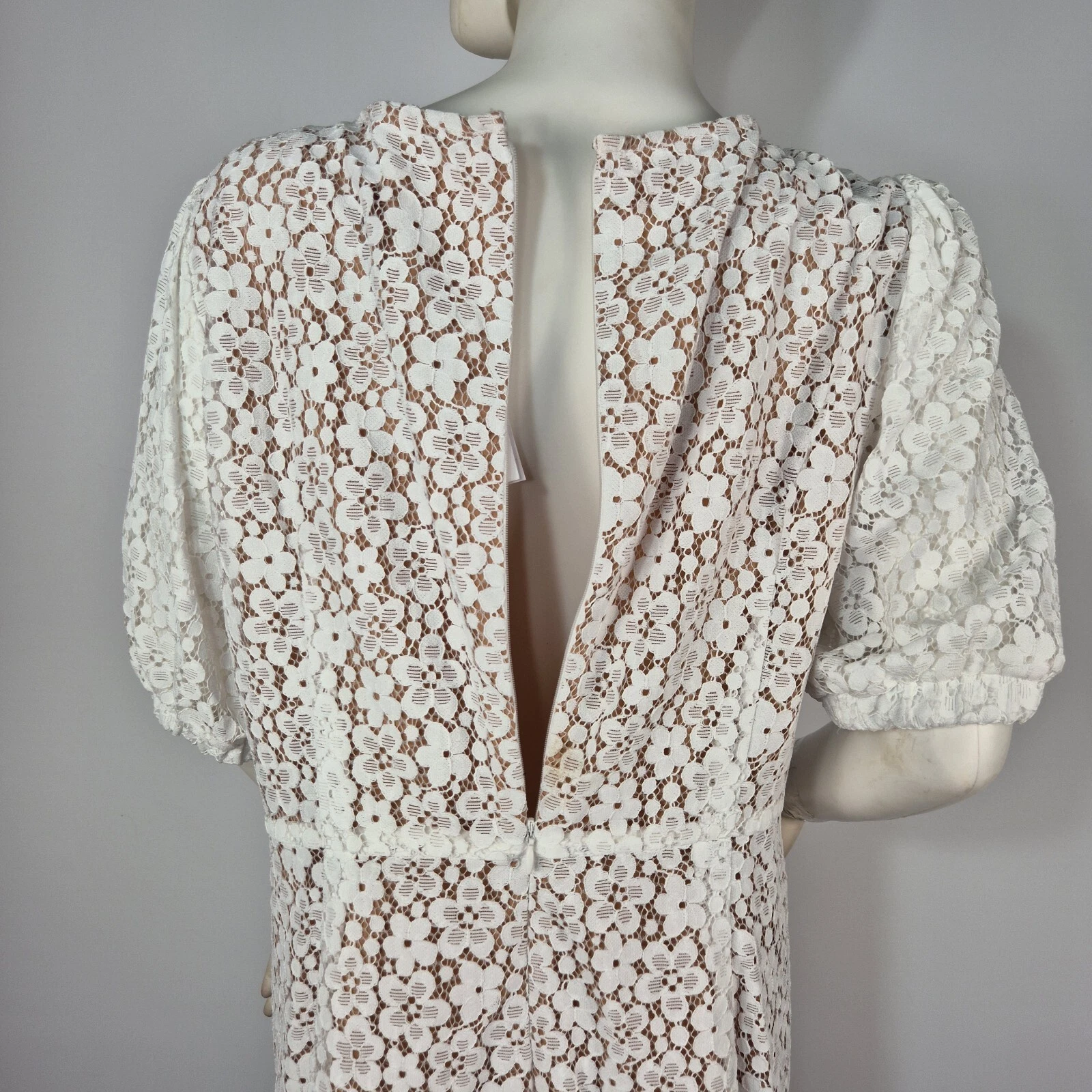 Mini abito donna Michael Kors taglia 8 scollo a V pizzo bianco foderato manica corta (03