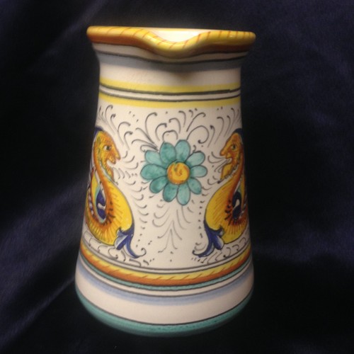 DERUTA ITALY RAFFAELLESCO PITCHER 6 1/4" DRAGONS MULTICOLOR BLUE FLOWERS SMOOTH - Picture 8 of 8