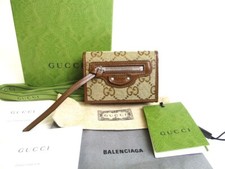 Auth GUCCI BALENCIAGA GG Canvas Leather Trifold Wallet Compact Wallet a272