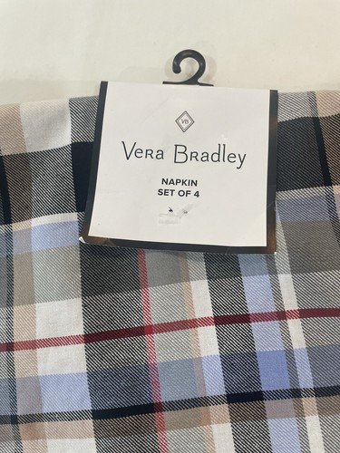 Set of 4 Vera Bradley Tartan Plaid Cloth Napkins Black, Grey, Blue - Picture 3 of 5