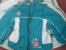 WONDERKIDS GIRLS LT. BLUE TEAL WHITE JKT. W/HOOD ZIP INSIDE JACKET SIZE 2T