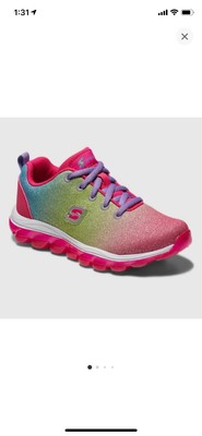 pink blue and white skechers