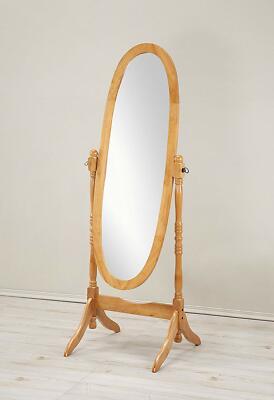 Oak Finish Wooden Cheval Floor Mirror Full Length Swivel Frame Stand Dressing