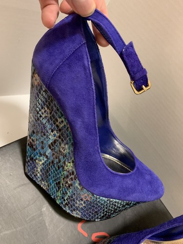 Women’s WILD PAIR Platform Wedges High Heel Shoes Blue Purple Animal Print Sz 7 - Picture 3 of 11