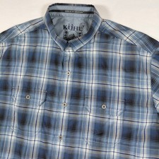 KUHL Men's Large Blue Plaid Short Sleeve Button Up Shirt Eluxur Outdoor Pockets