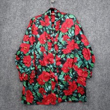 VINTAGE Victorias Secret Gold Label Satin Robe Womens Large Red Floral Nightgown