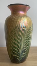 Lundberg Studios Iridescent Moire Large Fine Art Glass Vase, 11"H