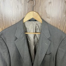 Hart Schaffner Marx Sport Coat Mens 44L Brown Blue Microcheck Wool USA Made