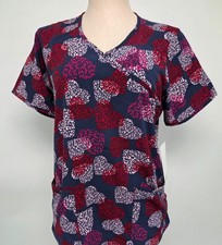 Women Scrub Top Butter-Soft by UA Polyester Stretch Navy Blue Hearts S Small