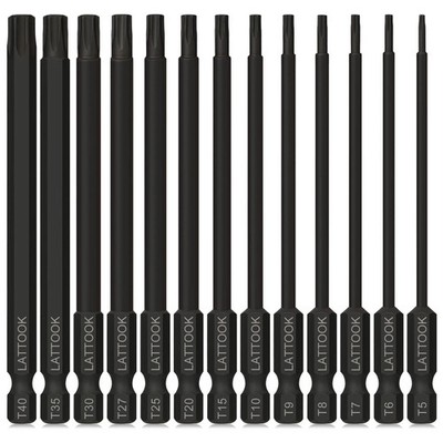 Torx Bit Set, LATTOOK 13-Piece Security Tamper Proof Medium, 4inch Bits