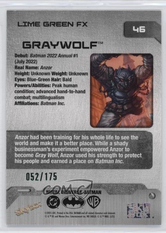 2025 Skybox Metal Universe Batman Lime Green FX 52/175 Graywolf #46 ...