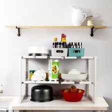 Under Sink 2 Tiers Expandable Kitchen Storage Shelf Multi Functional Rack