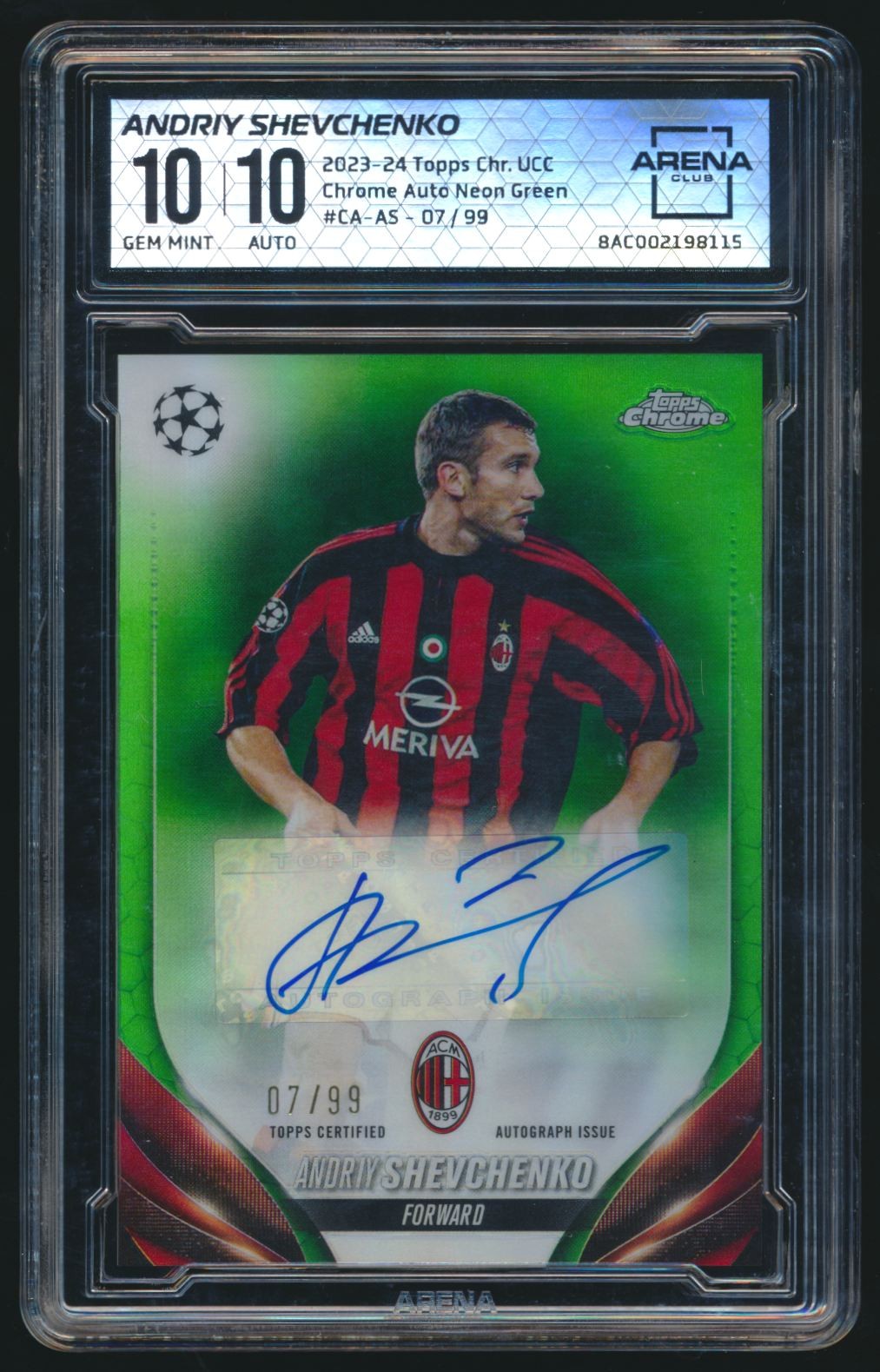2023-24 Topps Chrome UEFA Club #CA-AS Andriy Shevchenko Neon Green Auto /99