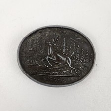 Deer Scene Belt Buckle Mens Silver Western Metal Oval Hunting Wildlife Country
