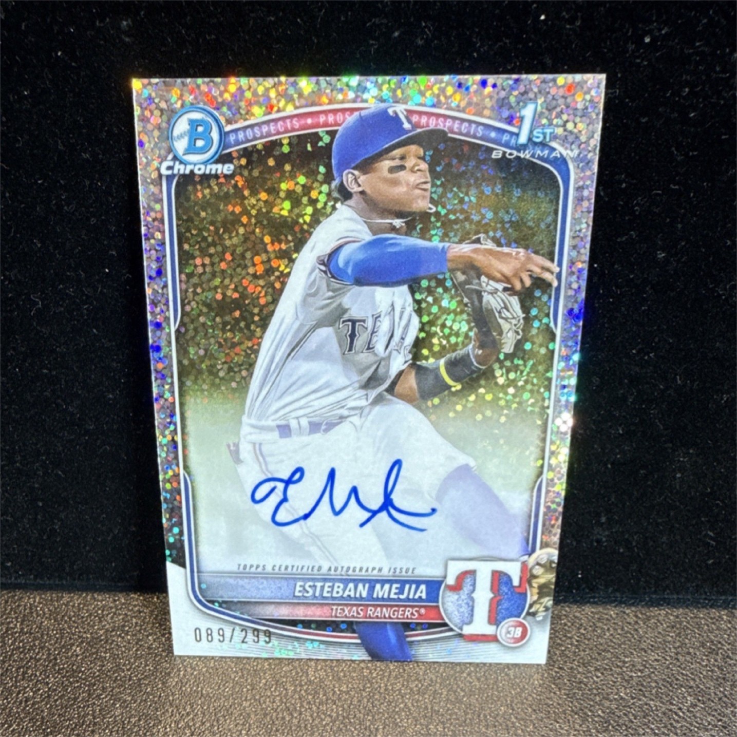 Topps 2025 Bowman Chrome Esteban Mejia #CPA-EM Rangers Speckle /299 Autograph