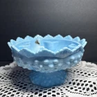 Vintage Fenton Hobnail Blue Slag Glass Footed 6 Candle Holder Bowl Centerpiece
