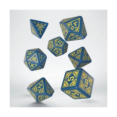 Q-Workshop Dice Arcade Dice Set - Blue w/Yellow (7) NM