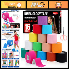 16 Rolls Kinesiology Tape - 16 Colors, 2"x16.4' Waterproof Elastic Muscle Sports