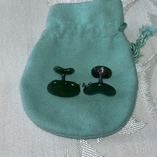 Rare Tiffany & Co. Elsa Peretti Design Nephrite Jade on Silver Bean Cufflinks