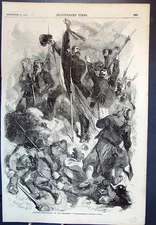 Antique Old Print Planting Tricolor On Malakhoff Vive L'Empereur E Morin 1855