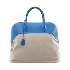 Hermes Bolide Relax 45 Leather Canvas Handbag Women Blue One Size