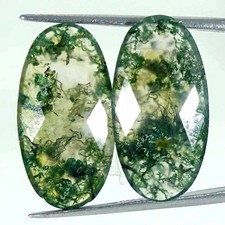 15.40Cts Natural Green Moss Agate Gemstone Checker Faceted Oval Pair 13x23x3mm