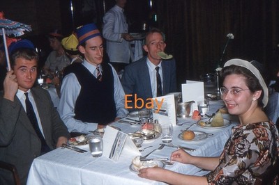35 mm Dia, Diners At Restaurant Gala Evening, Queen Elizabeth Cunard Liner 1959