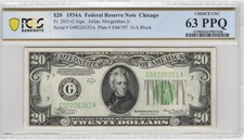 Fr.2055-G 1934A Chicago $20 Federal Reserve Note PCGS Choice UNC 63 PPQ