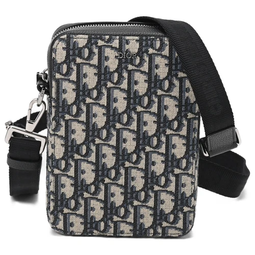 Pochette zippée Dior avec sangle sac messager oblique jacquard beige noir occasion TOMI 0