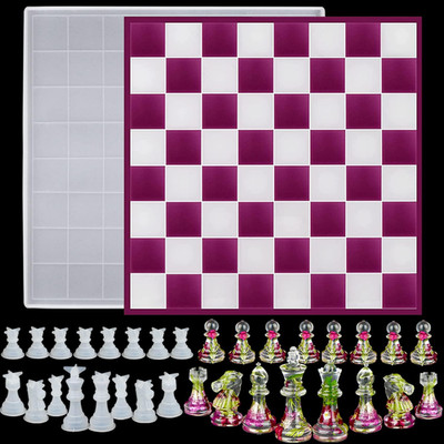12 Inches XL Large Checkers Chess Board Mold for Resin, 16 Pieces Full Size 3D S