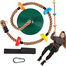TURFEE Tree Swing for Kids - Single Disc Seat and Climbing Rope Set Green