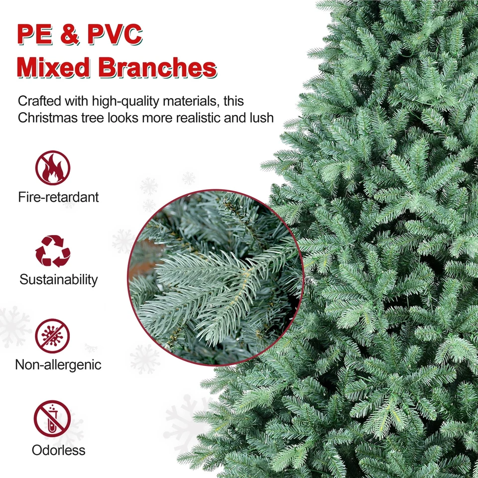 Árbol de Navidad artificial de 4-9 pies verde azul abeto árbol con bisagras y base plegable Foto 2 de 4