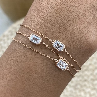 Chain Bracelet Rose Gold 1.8ct F/VS2 Emerald Cut Lab Created Diamond Certified