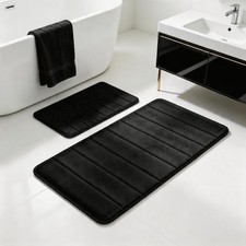 Black Bathroom Rugs Set 2 Piece Memory Foam Bath Rugs Non-Slip Bath Mat,Washable