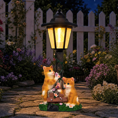 Solar Cat Garden Statue LED Lantern Outdoor Yard Patio Decor Gift for Cat Lovers