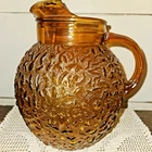 Vintage Amber Crinkle Glass Ball Pitcher Anchor Hocking Lido Ice Lip