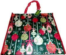 CHRISTMAS~Reusable Tote Bag ~ 20" X 18" X 8"~ CHRISTMAS ORNAMENTS ~ Snap Closing