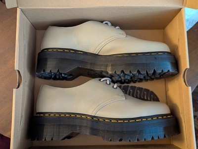 Dr. Martens 1461 Bex White Smooth Leather Shoes With Yellow Stitching & Lug Sole