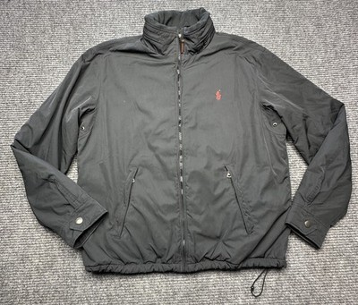 Polo Ralph Lauren Jacket Mens Large Black Hooded Microfiber Lined Coat