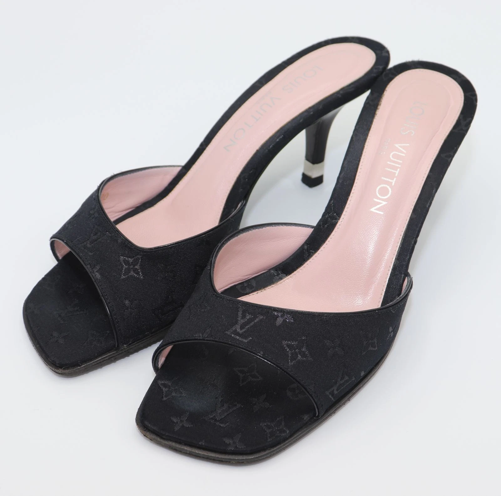Louis Vuitton Size 37 Black Women heel Pumps Mule Sandals Shoes U Af2337