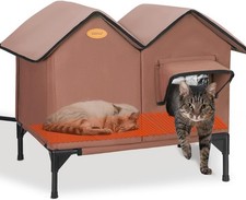 Heated Cat House for Outside in Winter Insulated Elevated Outdoor Heated, Tan