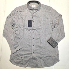 320 New EMANUEL BERG Cotton Pique Button Shirt Men's XL 17.5 EU 44 Silver Gray
