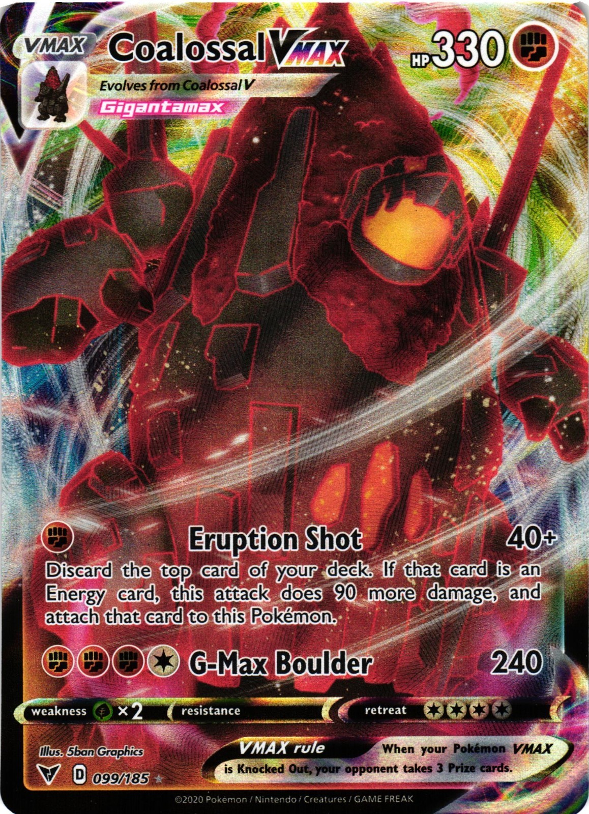 Pokemon TCG Coalossal VMAX Ultra Rare SWSH04: Vivid Voltage 099/185 NM