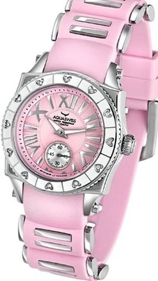 Aquaswiss 62LD007 Swissport Ladies Heart Watch with Diamonds Pink Rubber Strap