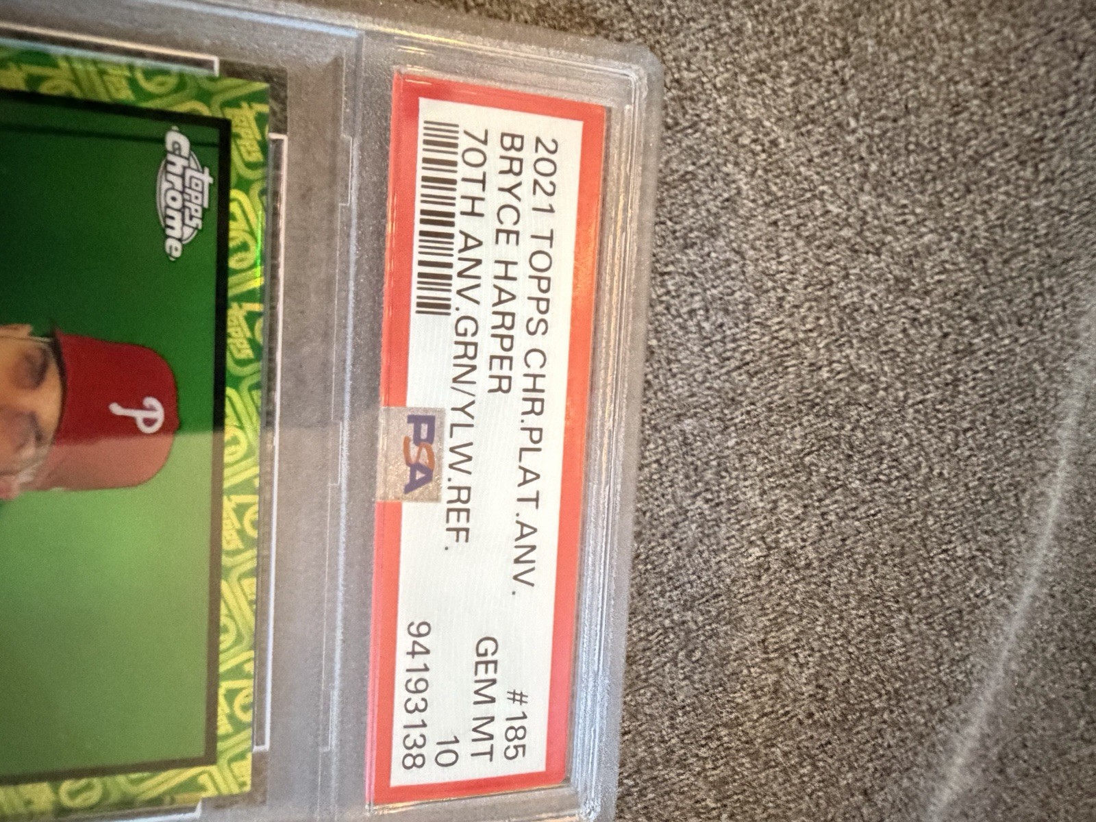 2021 Topps Chrome  - Bryce Harper  Green & Yellow 70th Anniversary /99 PSA 10 view 4